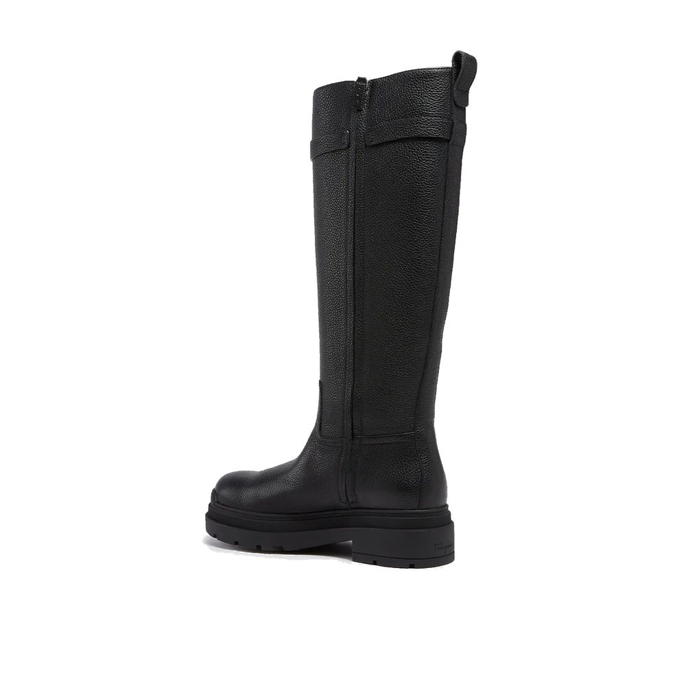 Salvatore Ferragamo Black Calfskin Flat Boots