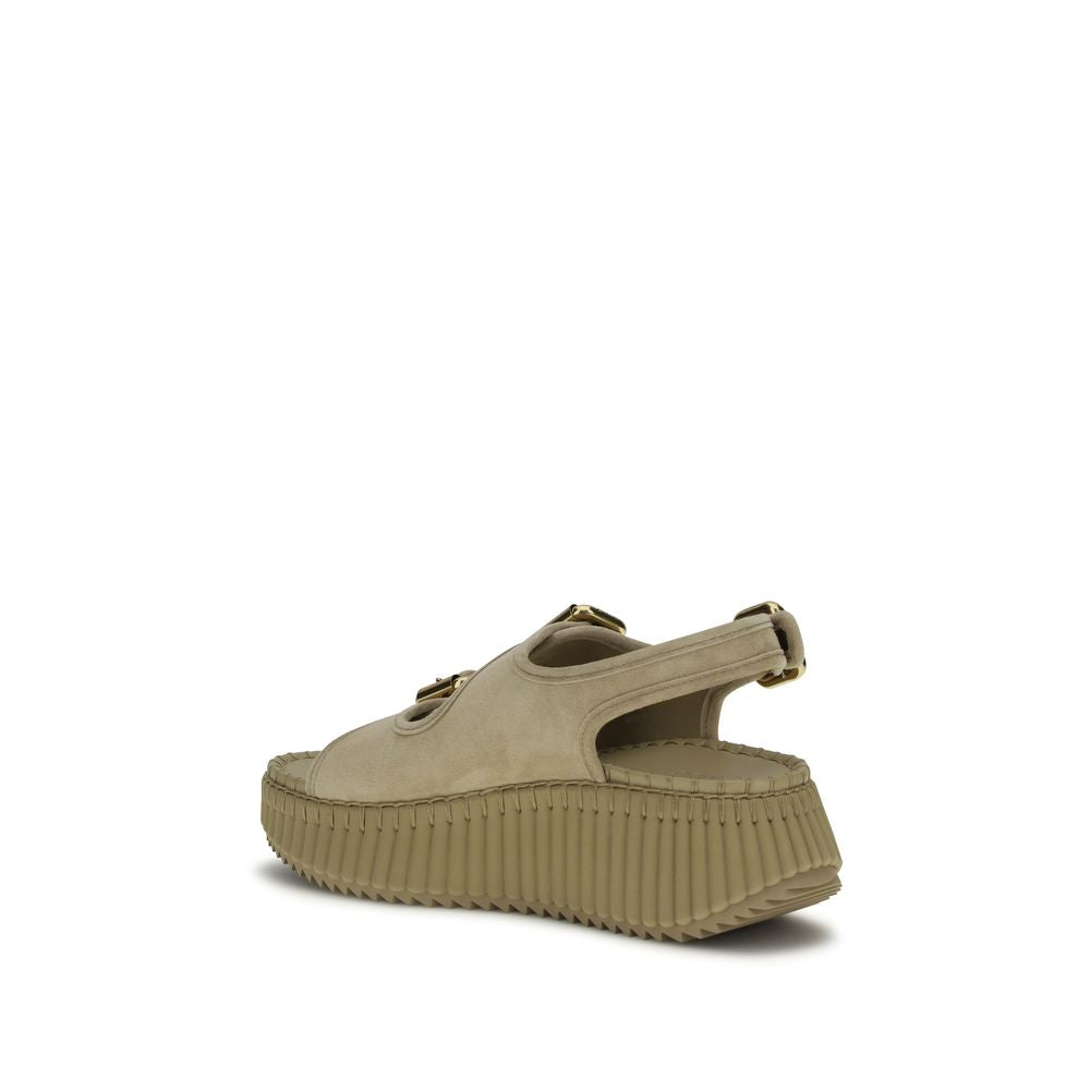 Chloé Beige Calf Leather Bos Taurus Platform Sandals