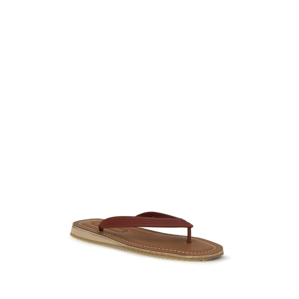Miu Miu Beige Calf Leather Bos Taurus Flip-Flop Sandals