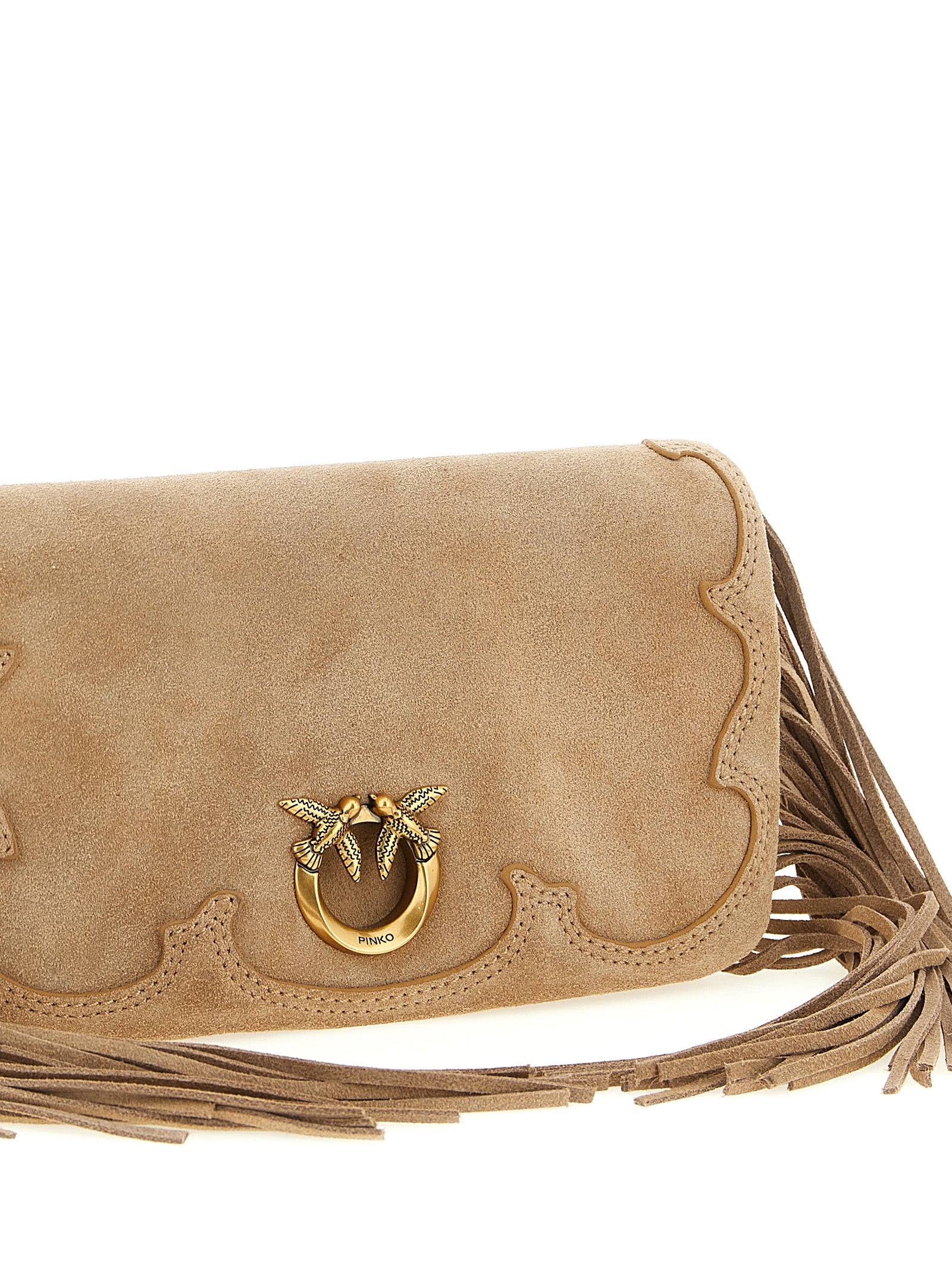 PINKO Beige Lamb Leather Clutch Bag