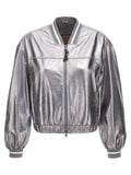 Brunello Cucinelli Silver Leather Bomber