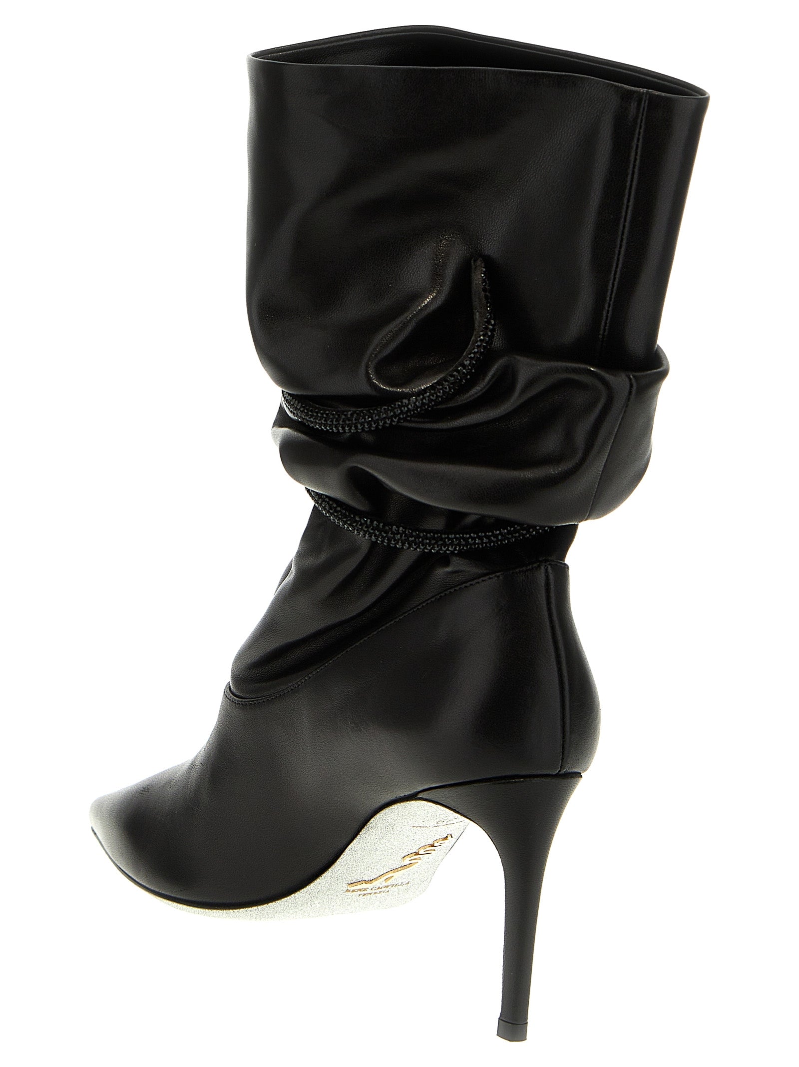 RENE CAOVILLA Black Lamb Leather Ankle Boots