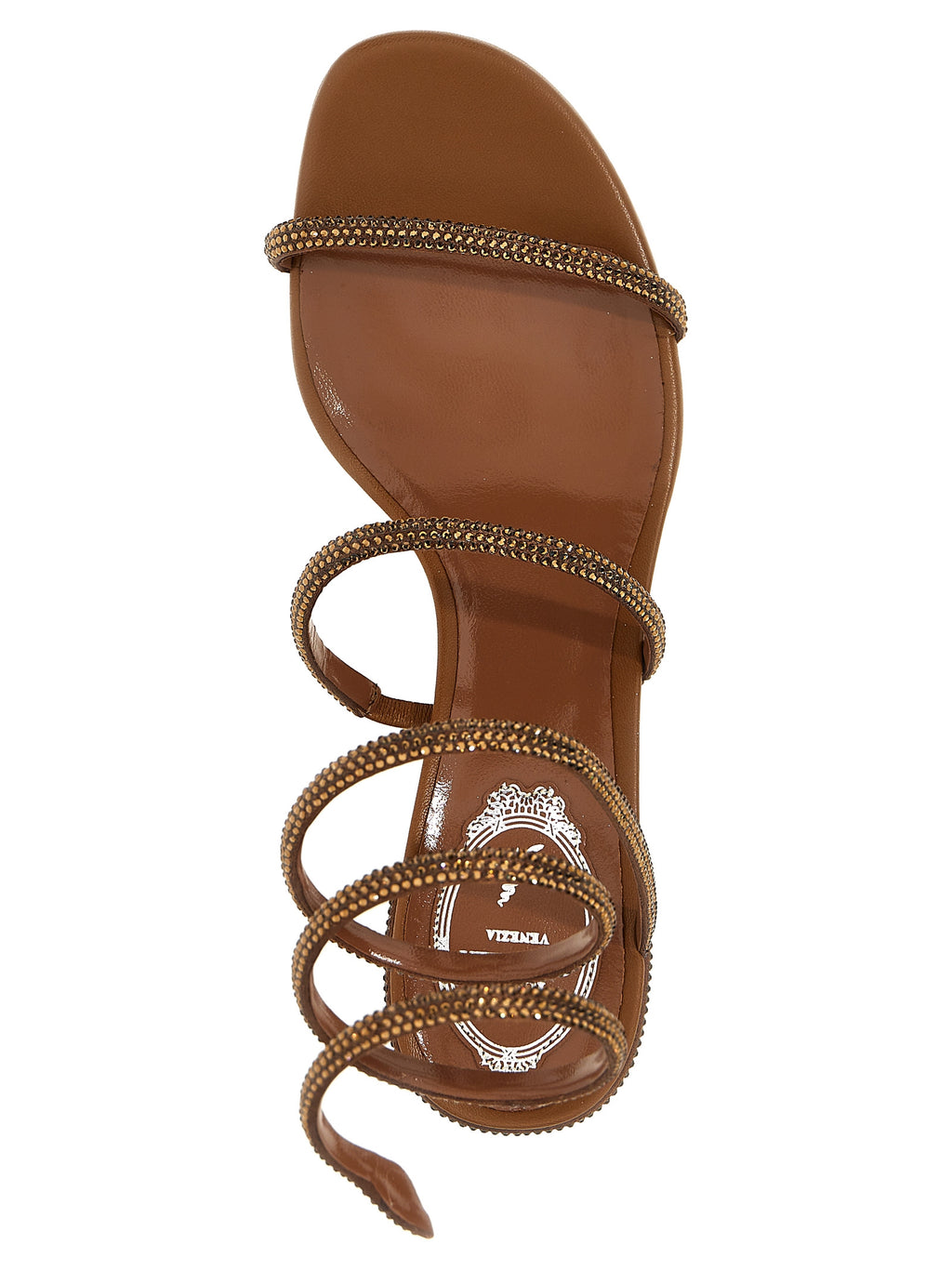 RENE CAOVILLA Brown Satin Flat Sandals