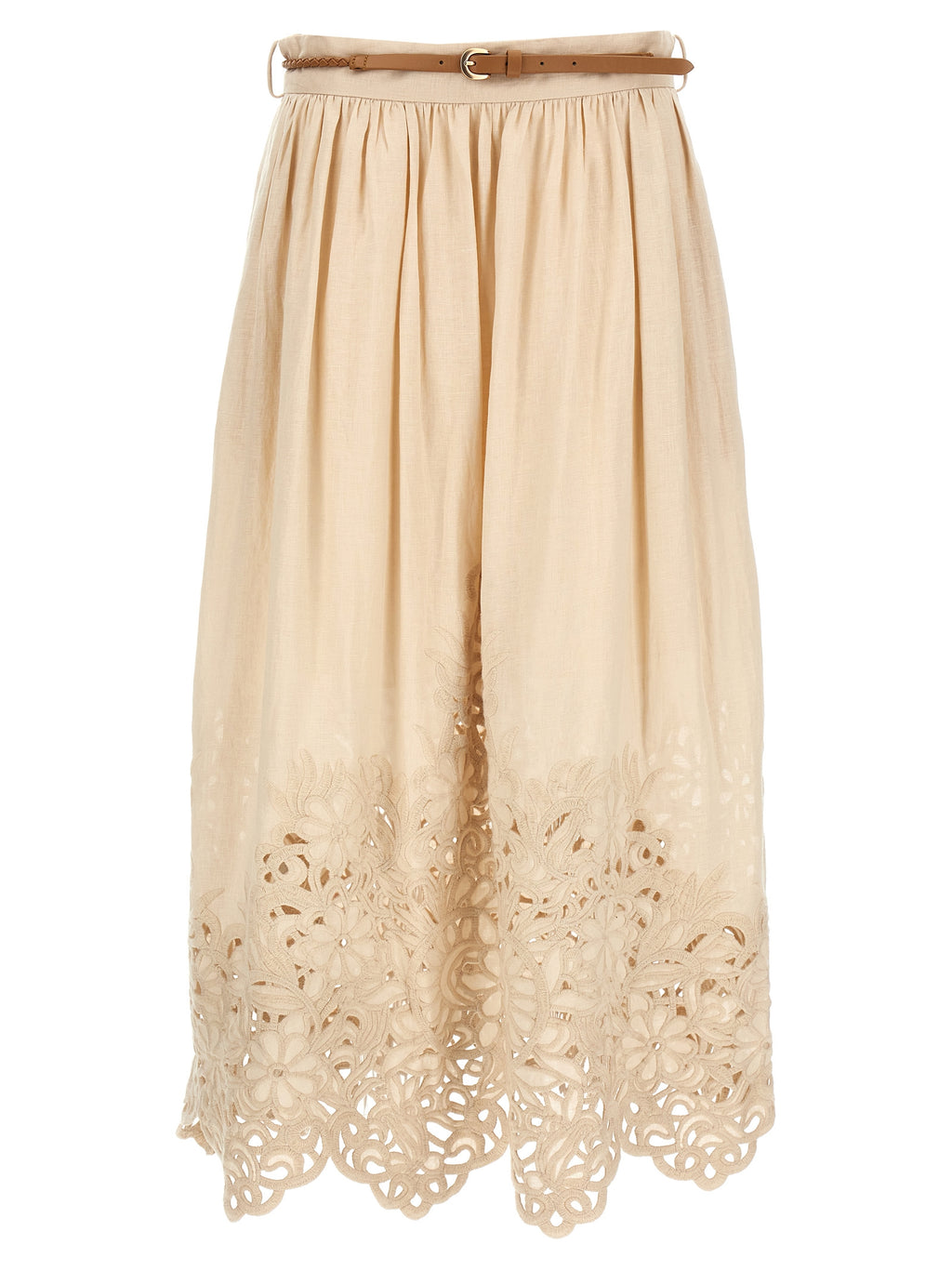 Zimmermann Beige Linen Midi Skirt