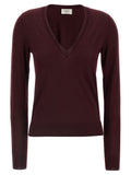 Saint Laurent Bordeaux Virgin Wool Cardigan