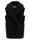 Max Mara Black Alpaca Leather Sleeveless Jacket
