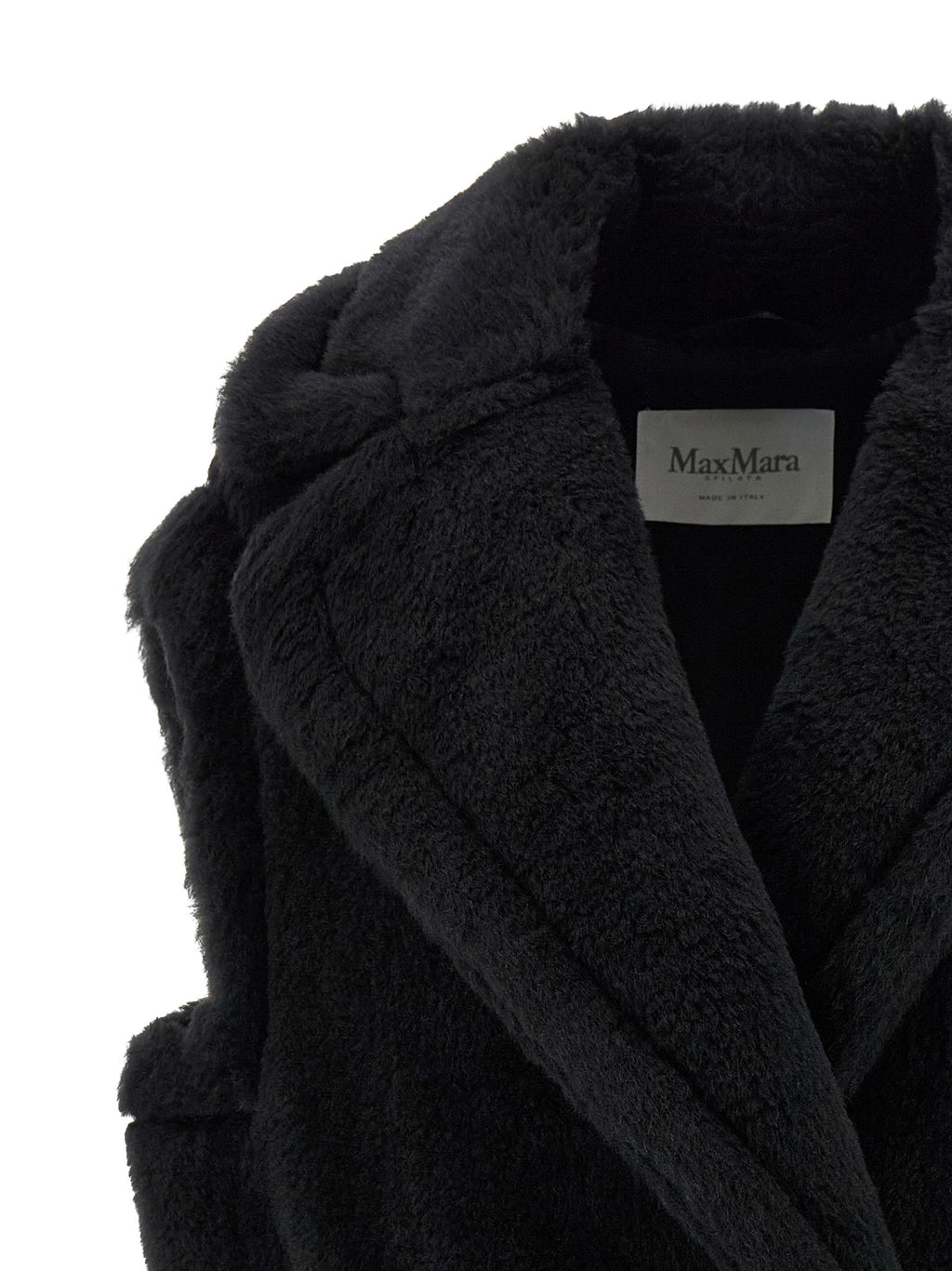 Max Mara Black Alpaca Leather Sleeveless Jacket