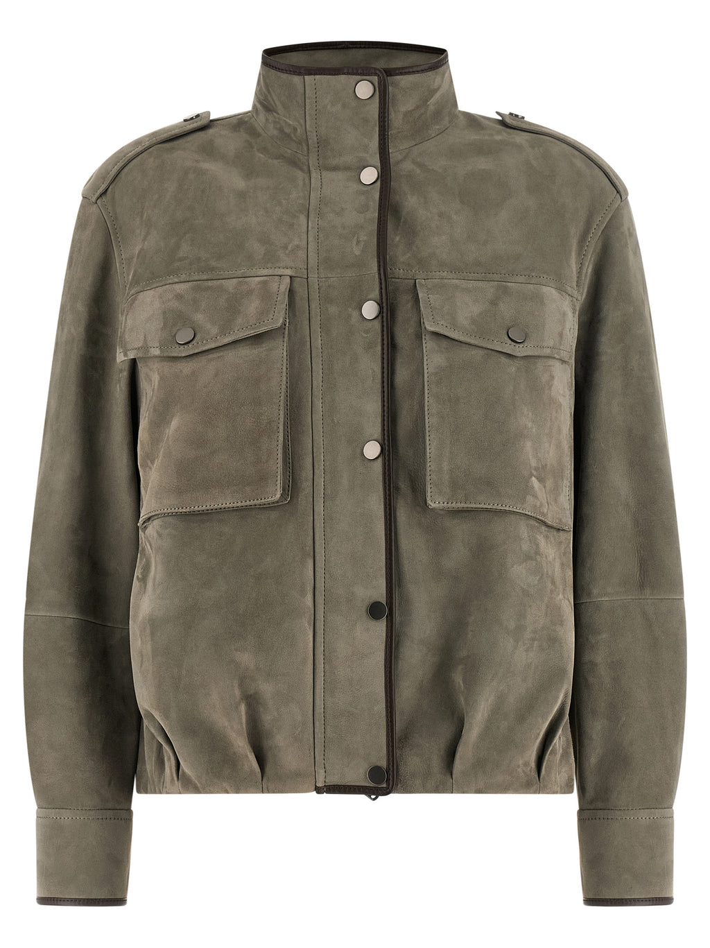 Brunello Cucinelli Gray Calfskin Leather Jacket