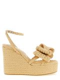 MACH & MACH Beige Raffia Wedge Sandals