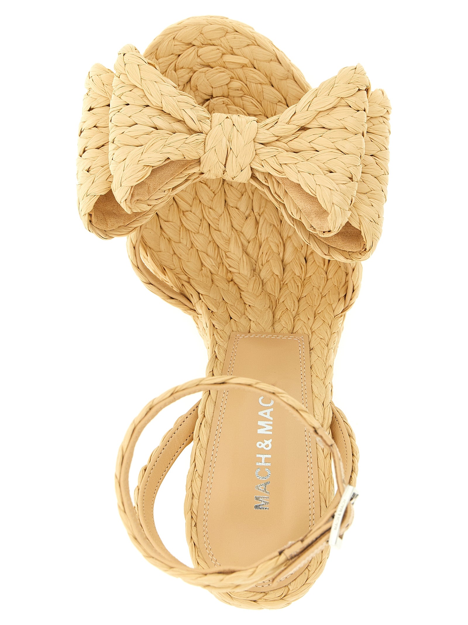 MACH & MACH Beige Raffia Wedge Sandals