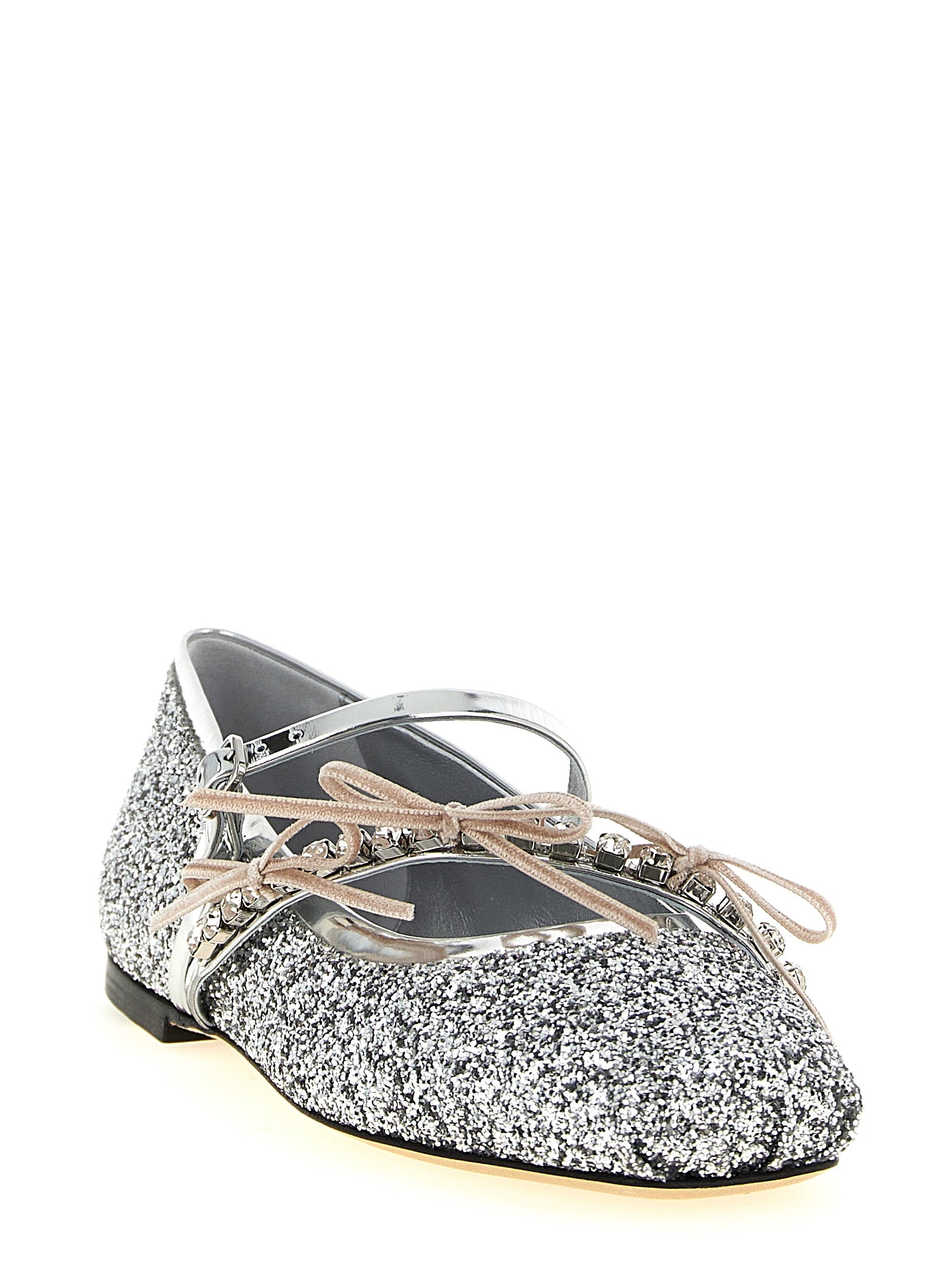 Jimmy Choo Silver Tencel Ballet Flats