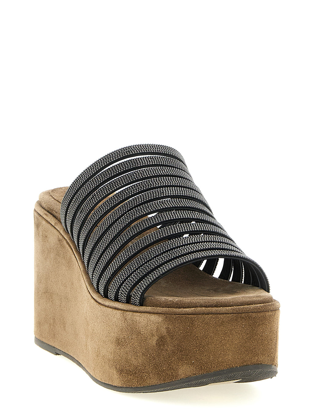Brunello Cucinelli Brown Lamb Leather Wedge Sandals