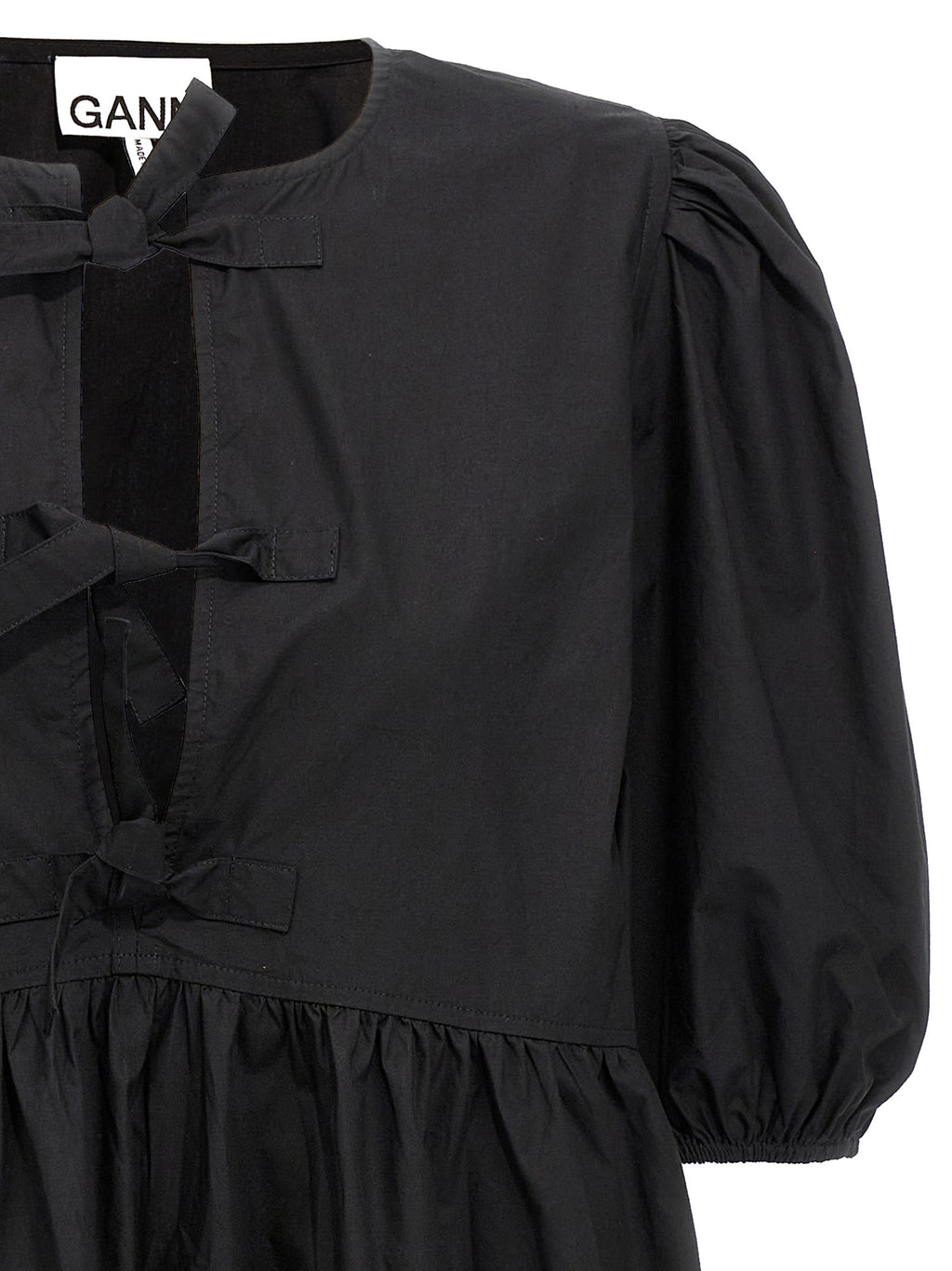 Ganni Black Cotton Short Dress