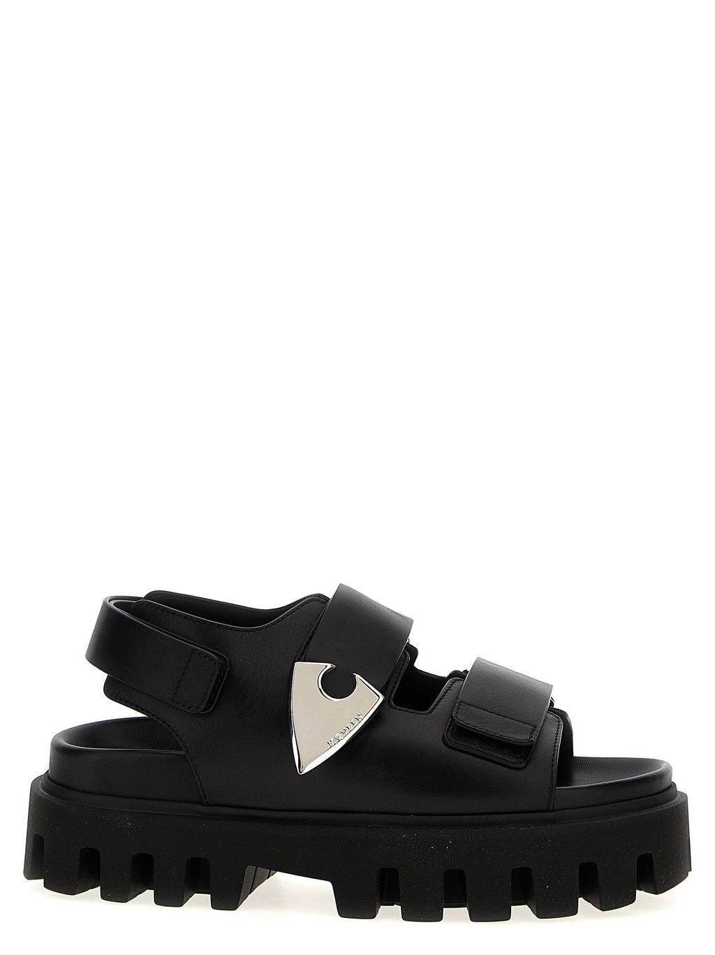Alexander McQueen Black Calf Leather Bos Taurus Flat Sandals