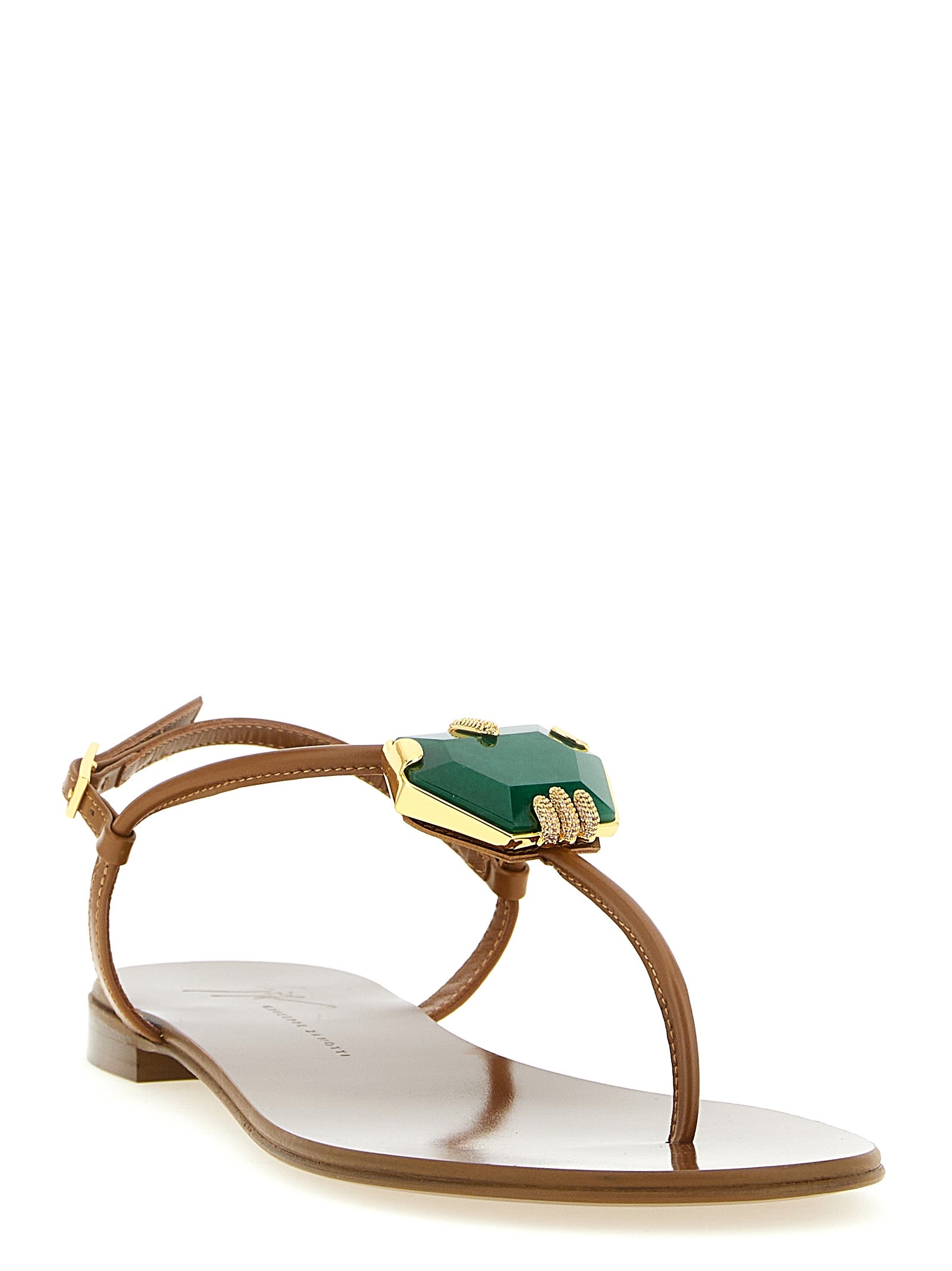 Giuseppe Zanotti Brown Lamb Leather Flat Sandals
