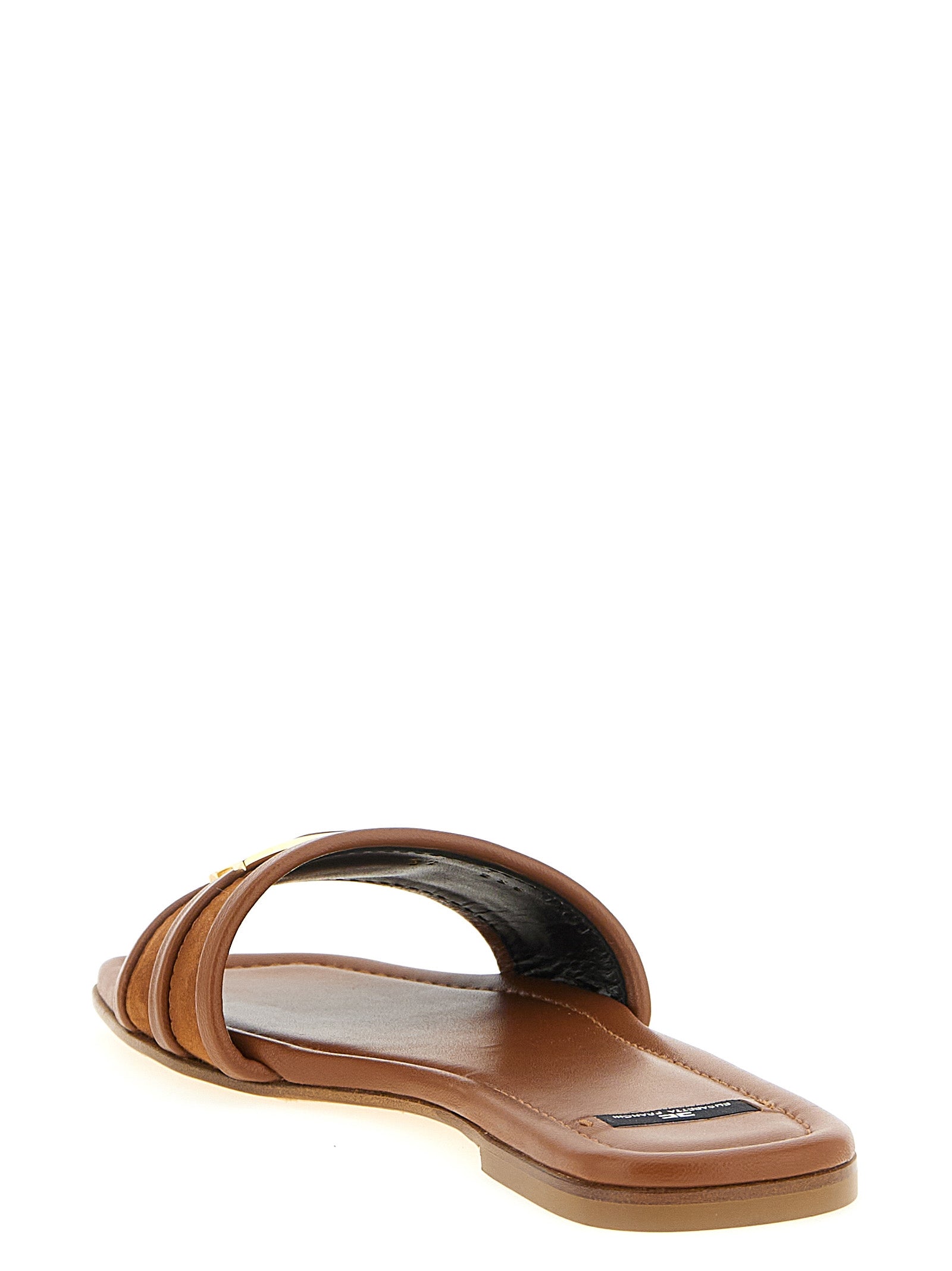 Elisabetta Franchi Brown Leather Slides