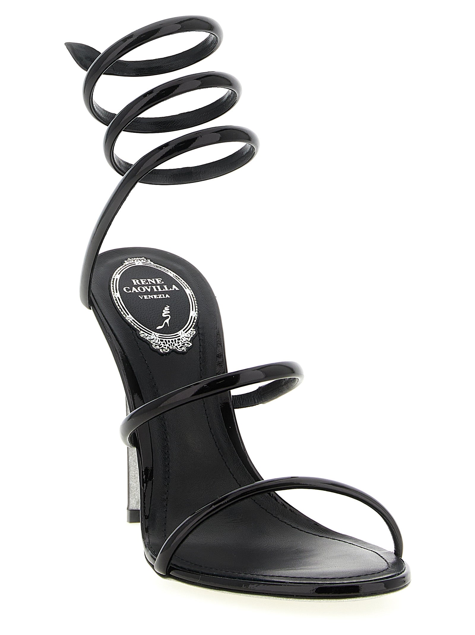 RENE CAOVILLA Black Calfskin Stiletto Heel Sandals