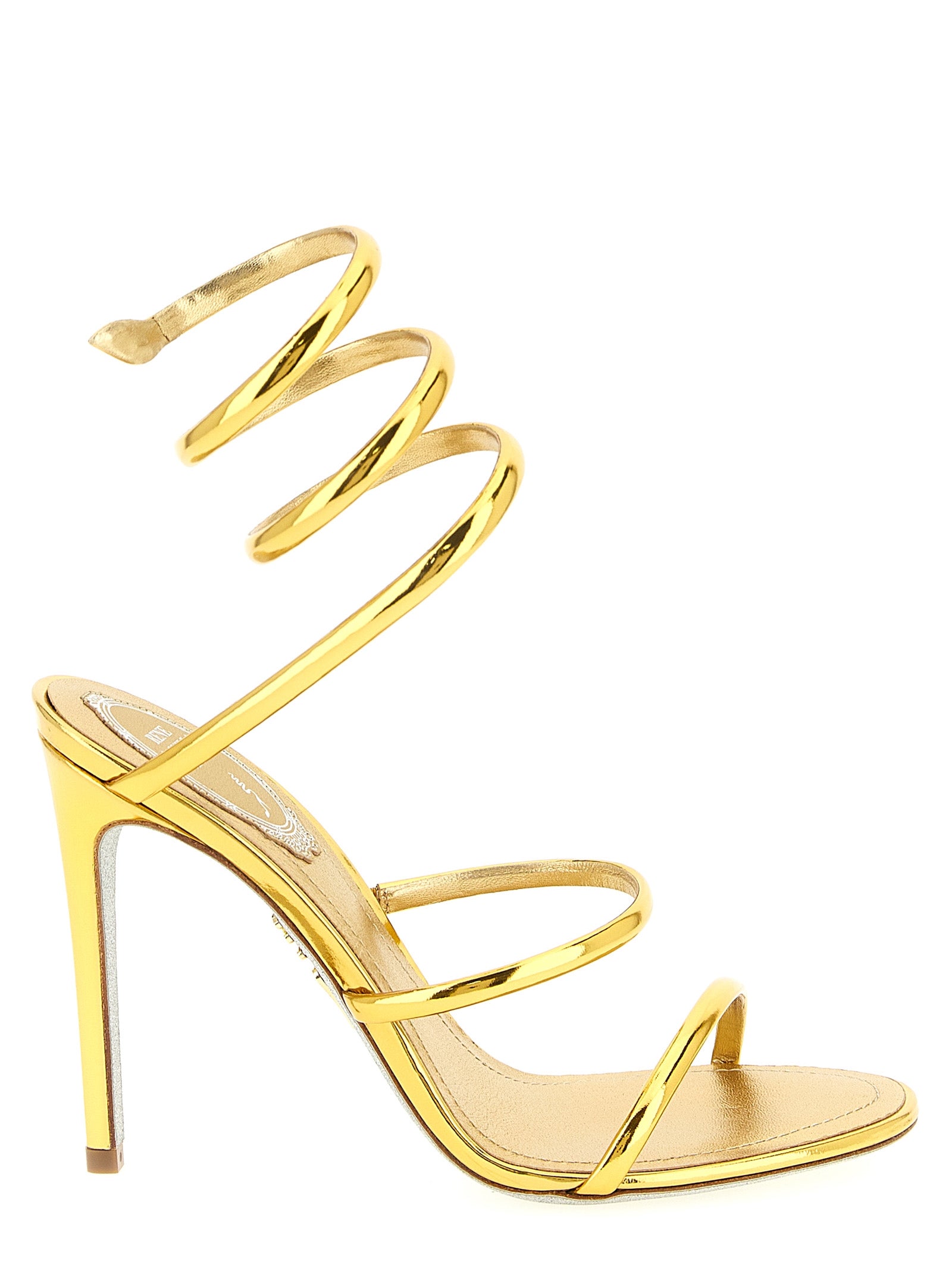 RENE CAOVILLA Gold Calfskin Stiletto Heel Sandals