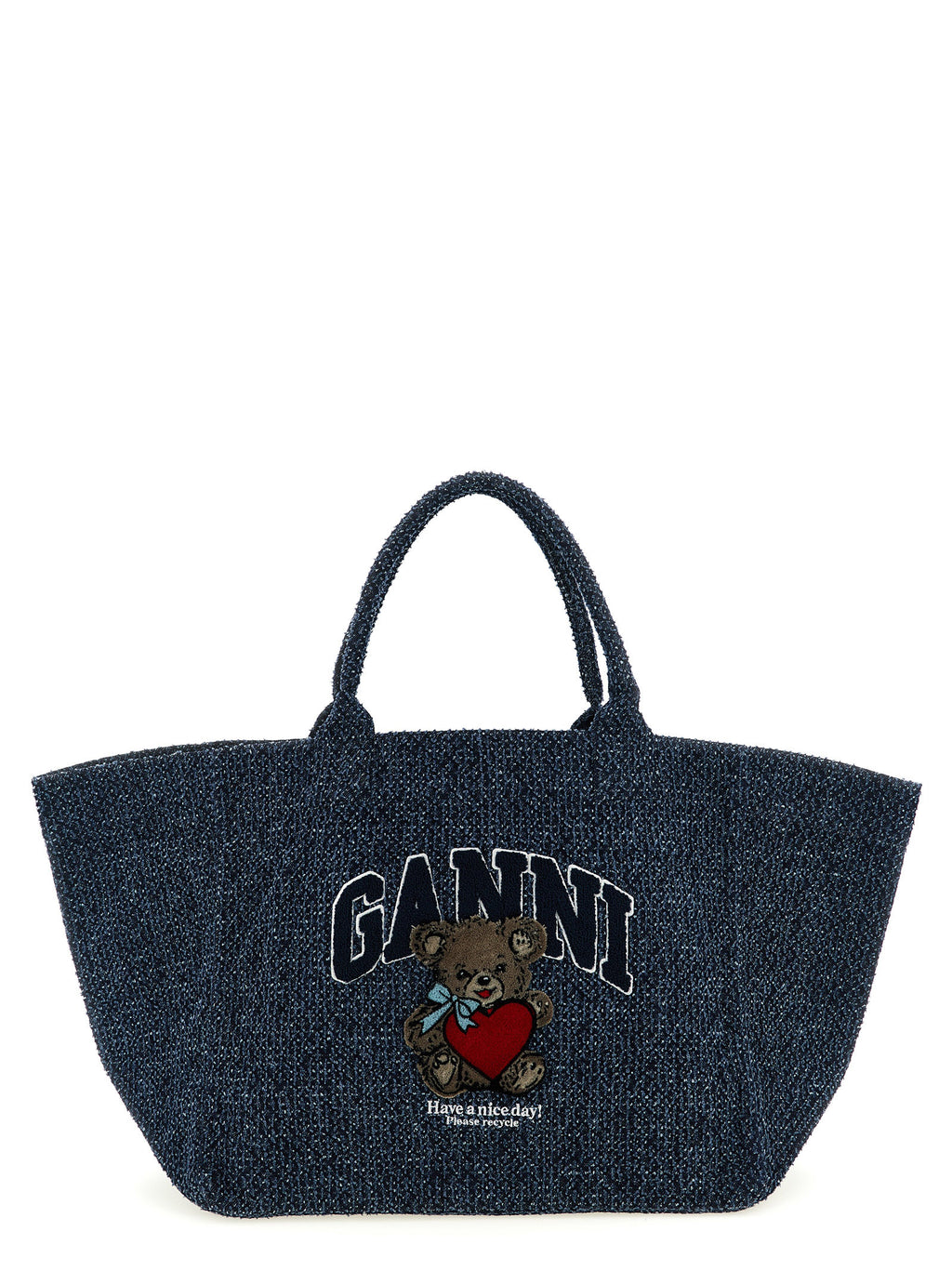 Ganni Blue Organic Cotton Tote Bag