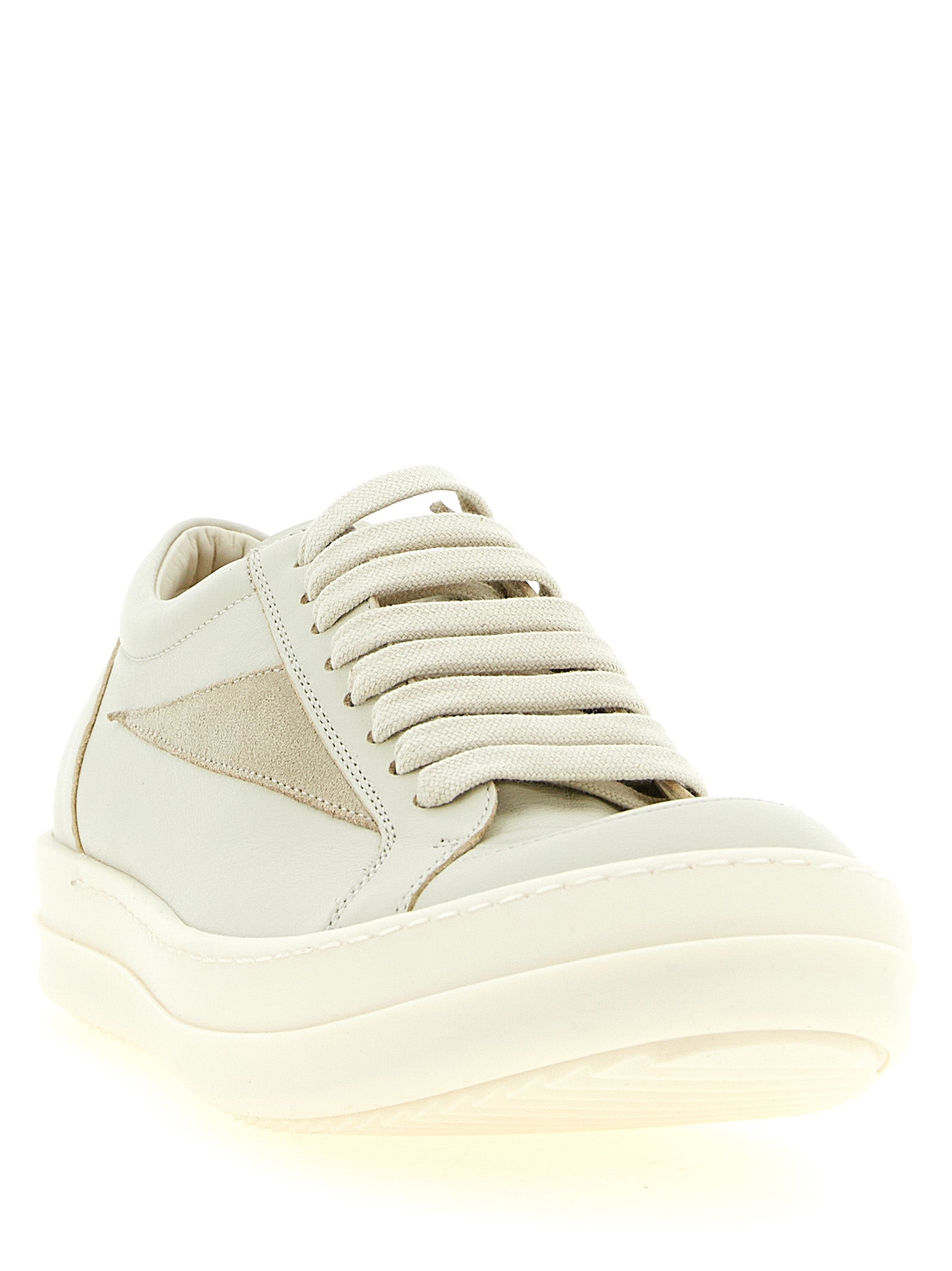 Rick Owens Beige Cowhide Low Top Sneakers