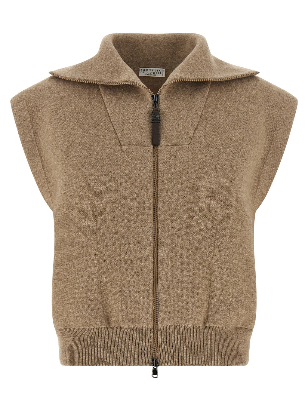 Brunello Cucinelli Beige Cashmere Sleeveless Jacket