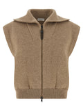 Brunello Cucinelli Beige Cashmere Sleeveless Jacket