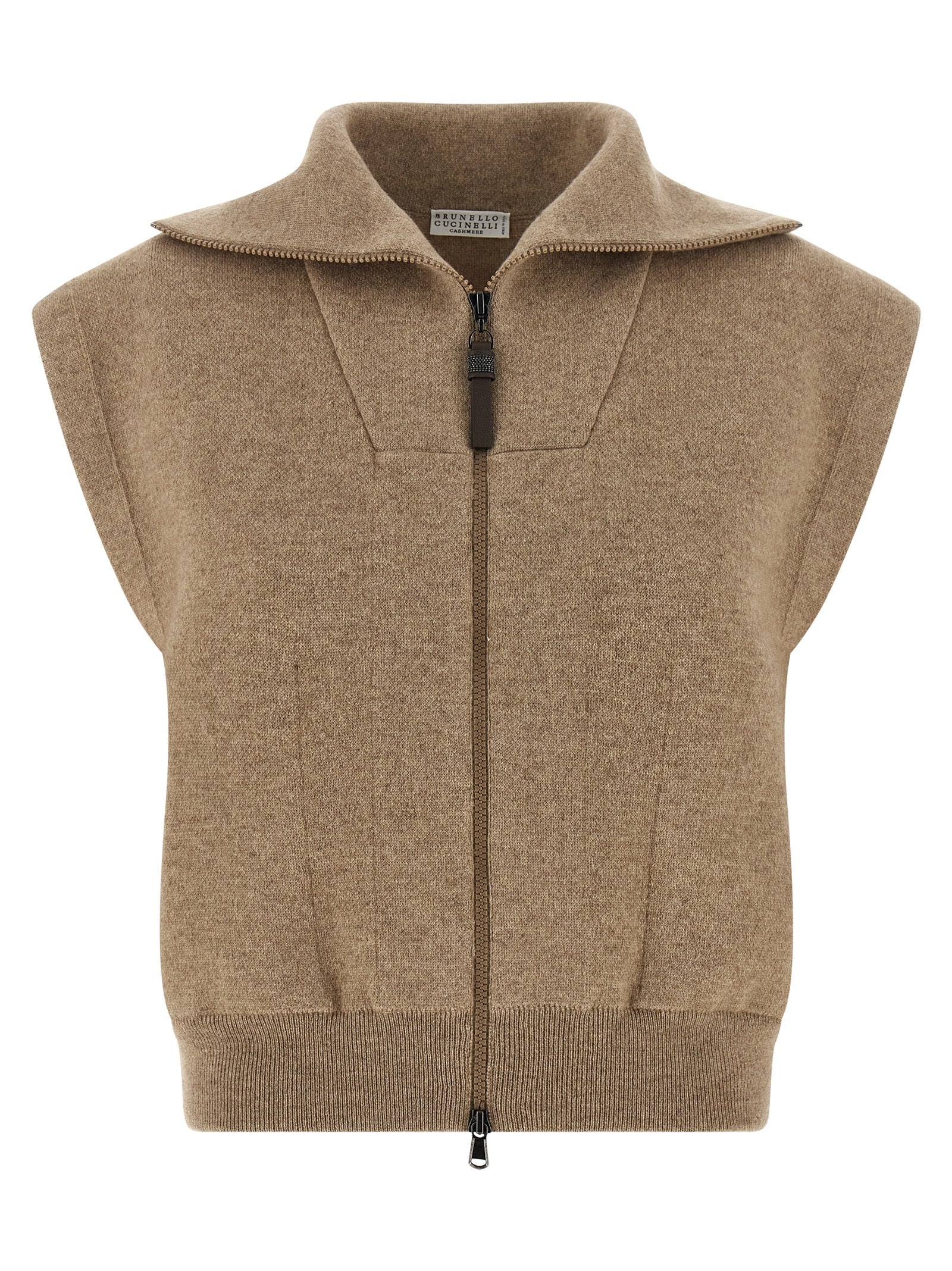Brunello Cucinelli Beige Cashmere Sleeveless Jacket