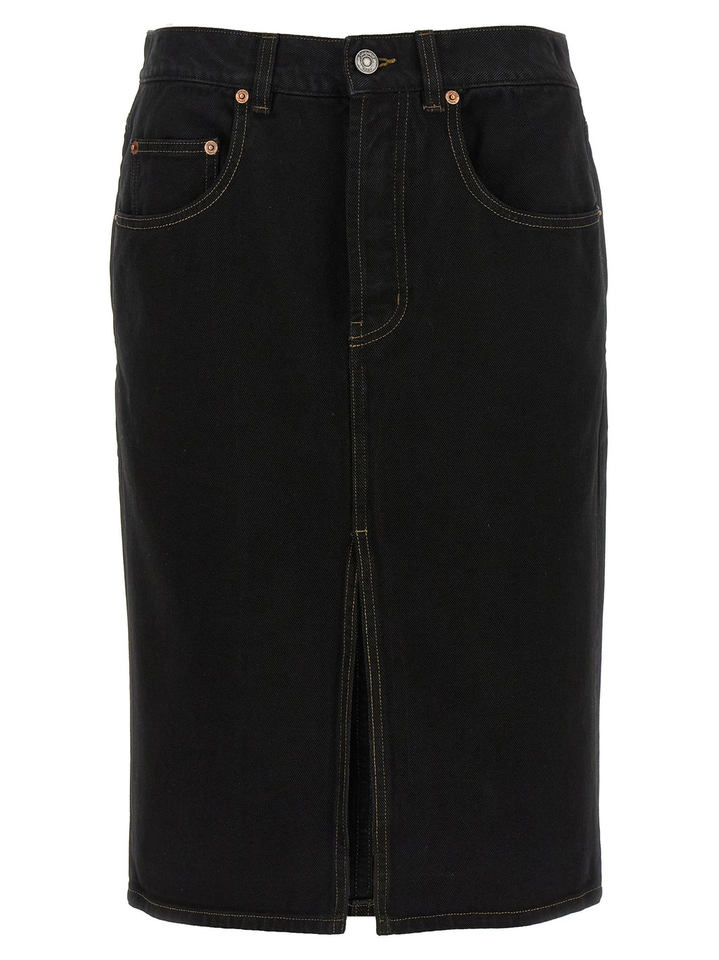 Saint Laurent Black Cotton Midi Skirt