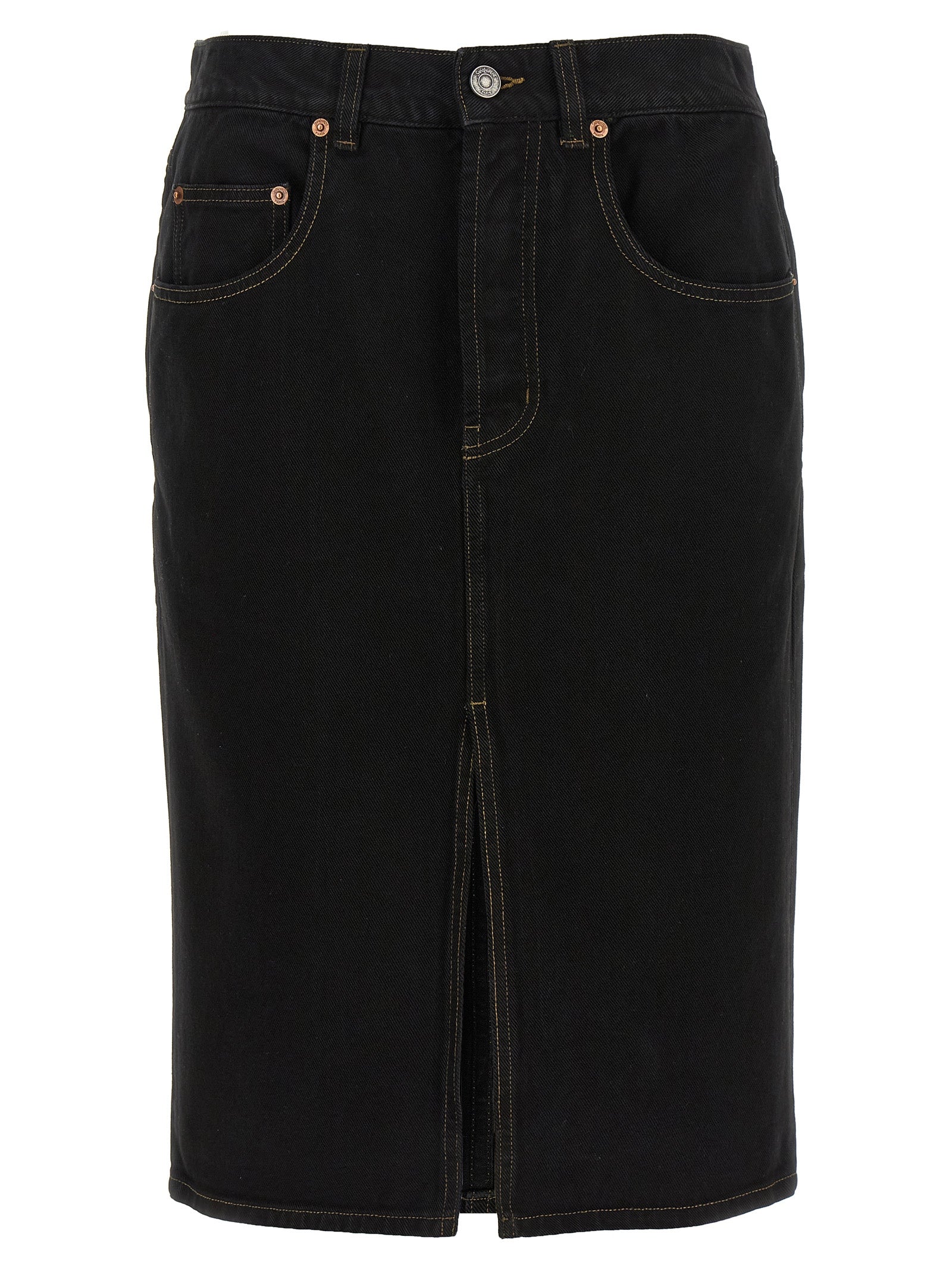 Saint Laurent Black Cotton Midi Skirt