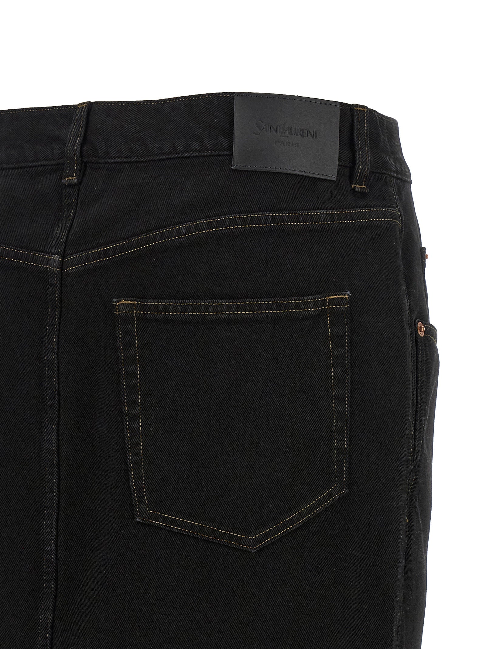Saint Laurent Black Cotton Midi Skirt
