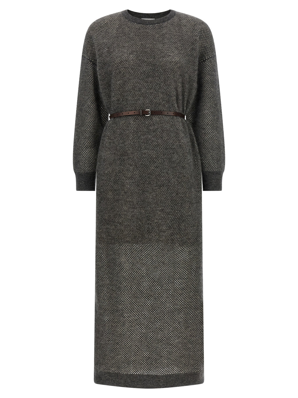 Brunello Cucinelli Gray Wool Midi Dress