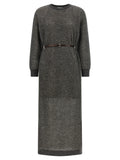Brunello Cucinelli Gray Wool Midi Dress