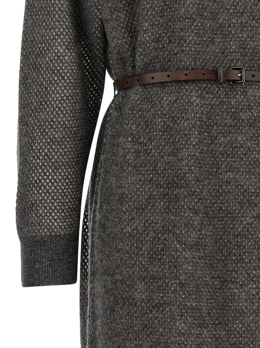 Brunello Cucinelli Gray Wool Midi Dress