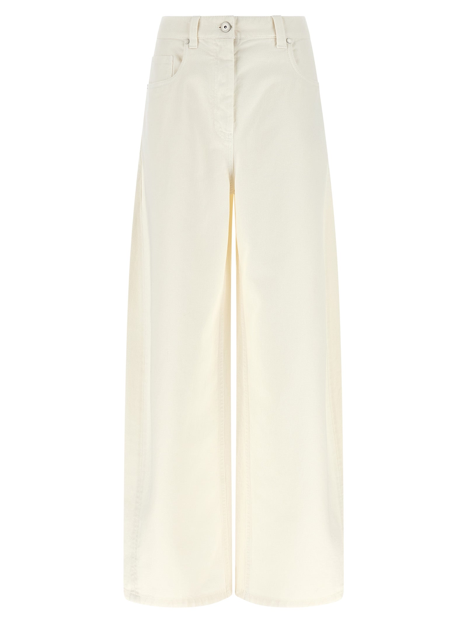 Brunello Cucinelli White Cotton Relaxed Fit Jeans