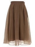 Brunello Cucinelli Brown Silk Midi Skirt