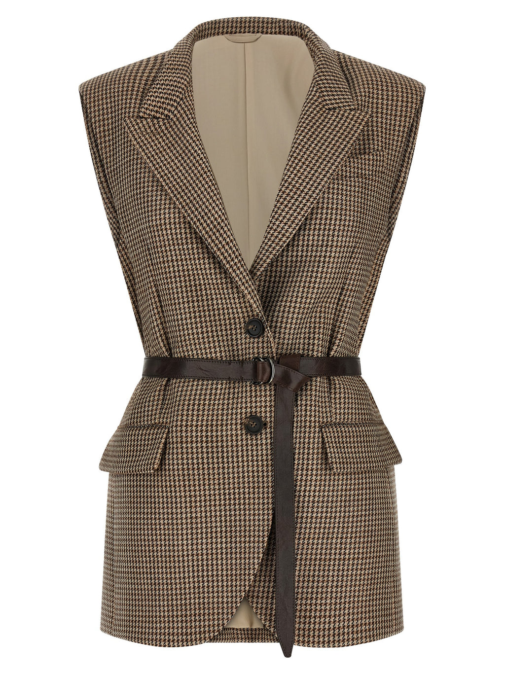 Brunello Cucinelli Beige Virgin Wool Sleeveless Jacket
