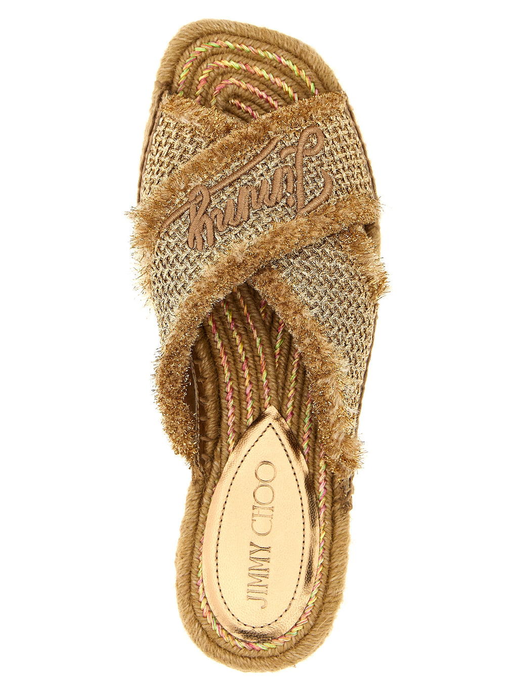 Jimmy Choo Gold Textile Slides
