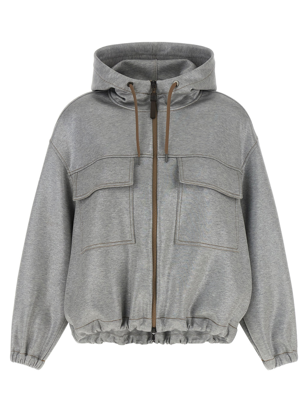 Brunello Cucinelli Silver Cotton Bomber
