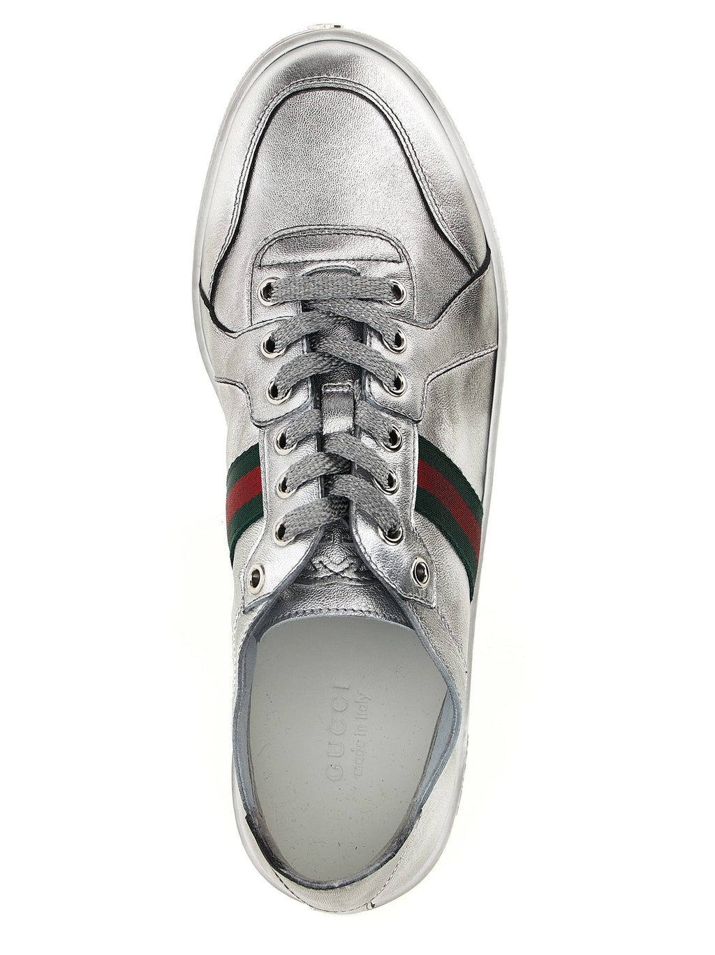 Gucci Silver Lamb Leather Athletic Sneakers