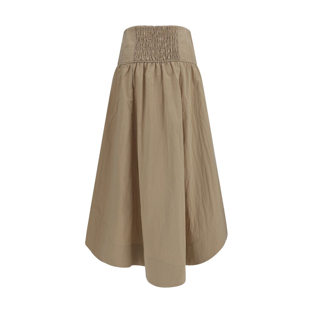 Ganni Corset-Detail Ruched Beige Midi Skirt