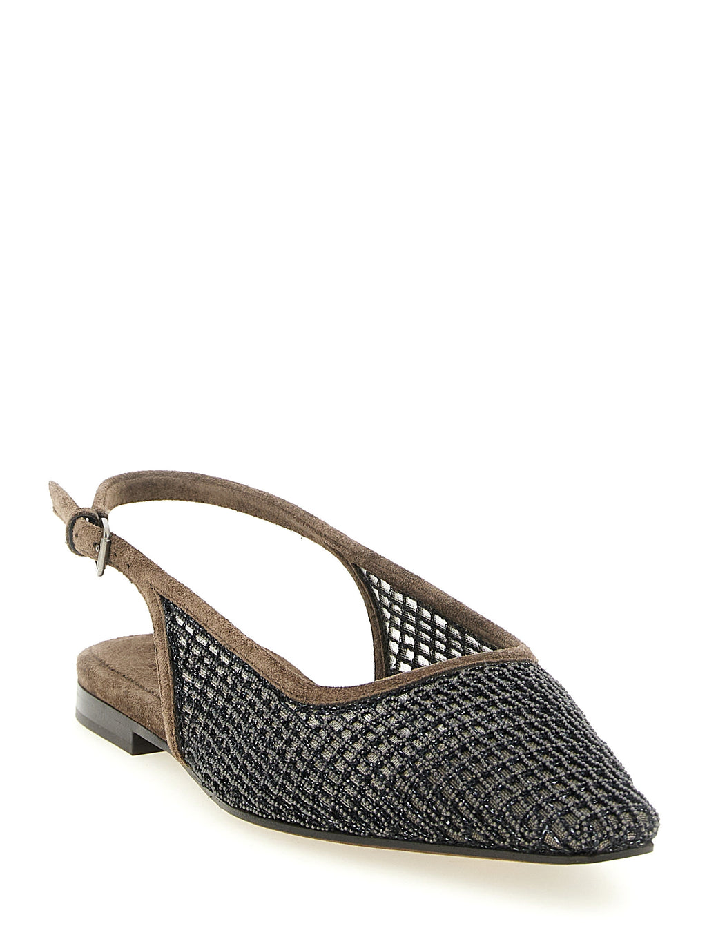 Brunello Cucinelli Monile-Embroidered Slingback Flats