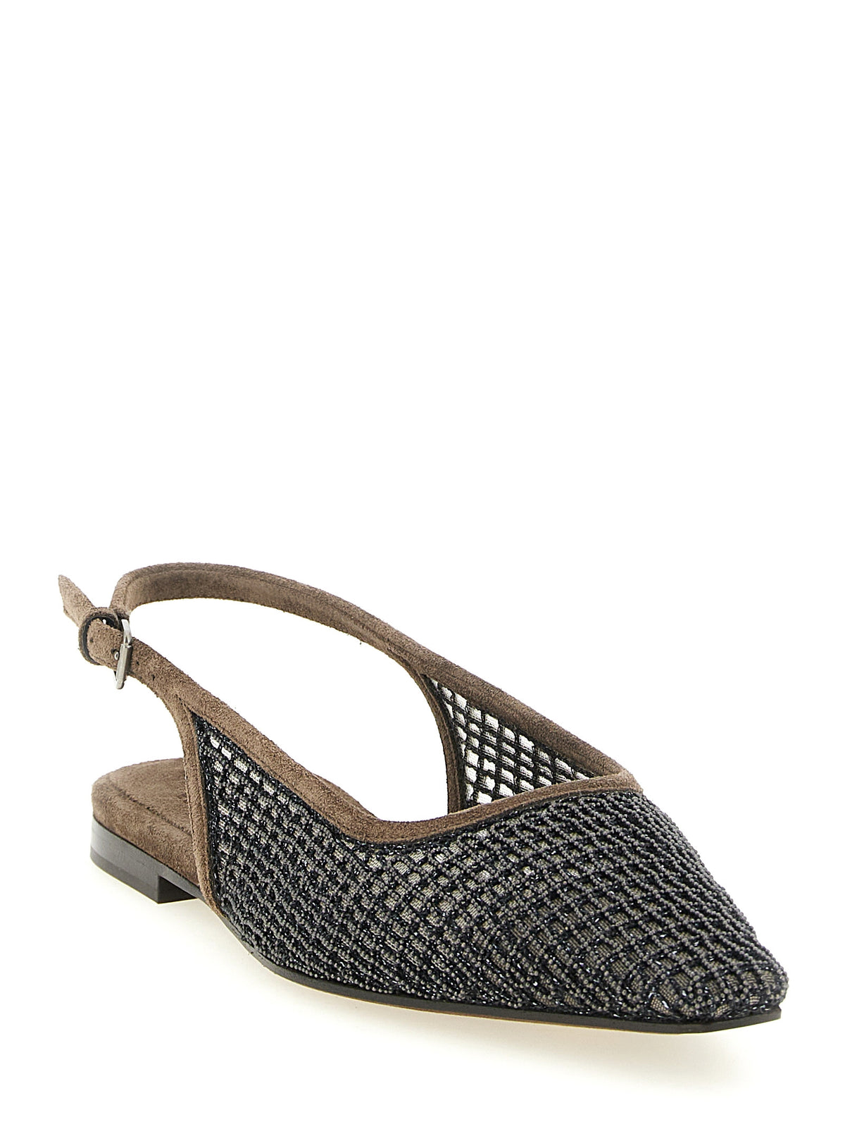 Brunello Cucinelli Monile-Embroidered Slingback Flats