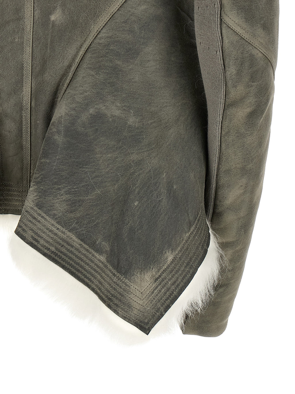 Rick Owens Gray Lamb Fur Leather Jacket