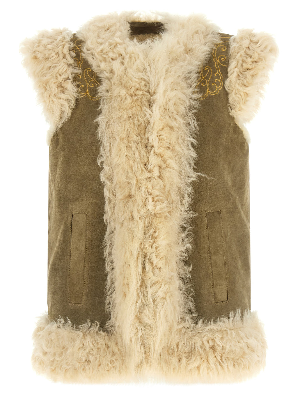 Etro Beige Fur Sleeveless Jacket