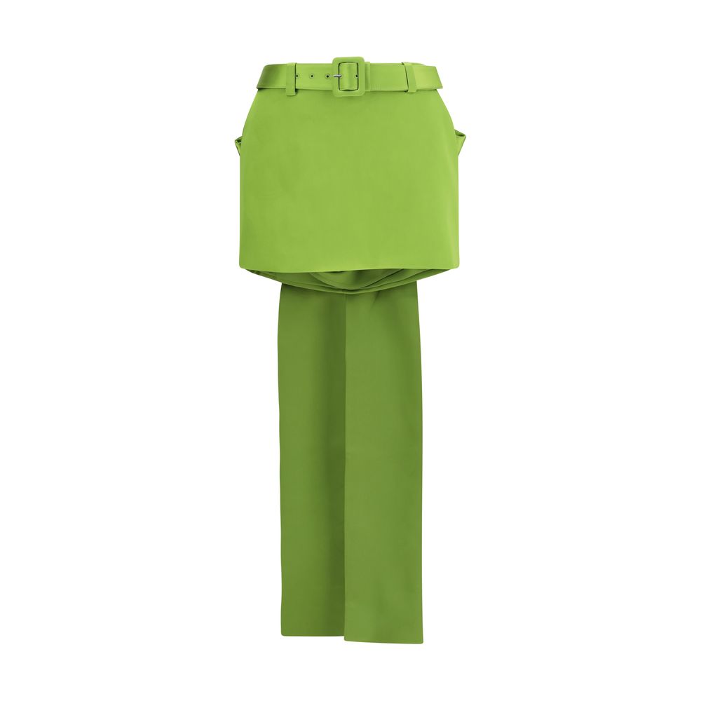 Self-Portrait Satin Bow Green Mini Skirt