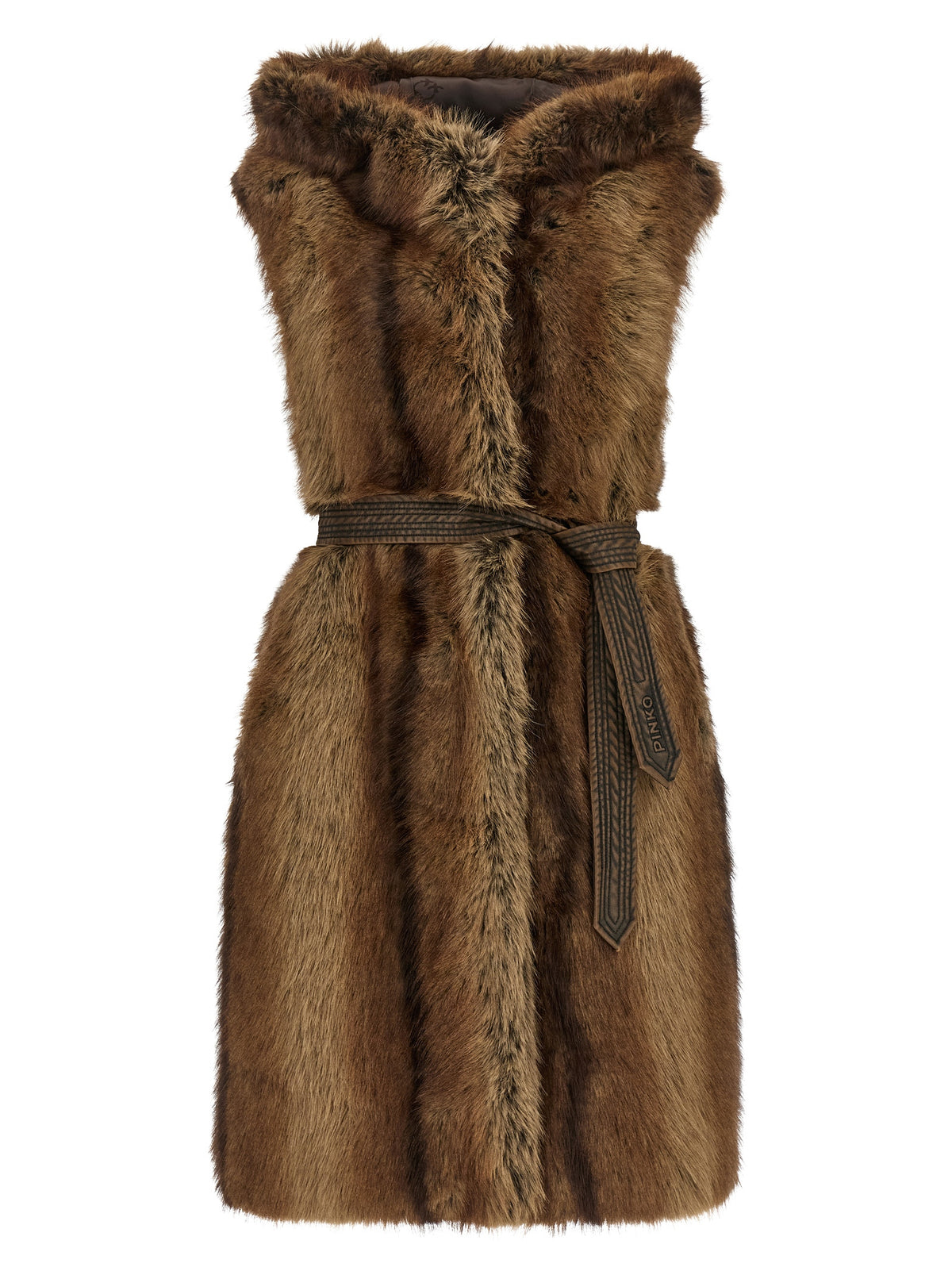 PINKO Brown Faux Fur Sleeveless Jacket