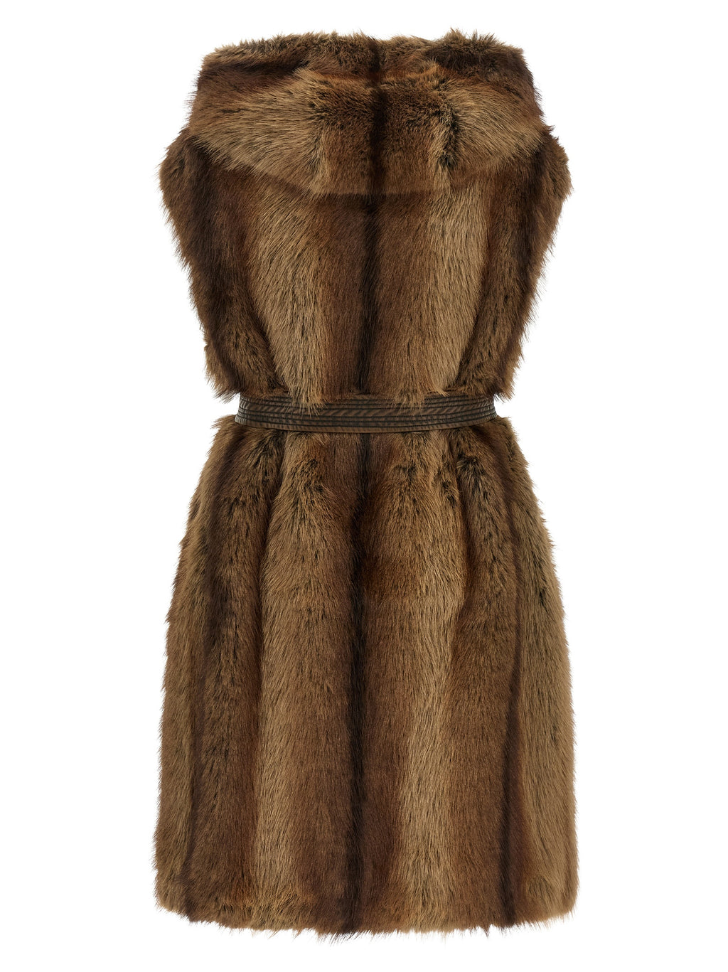 PINKO Brown Faux Fur Sleeveless Jacket
