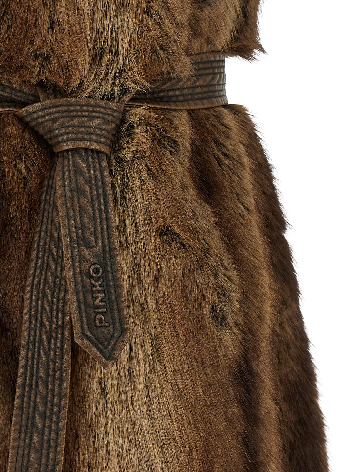 PINKO Brown Faux Fur Sleeveless Jacket