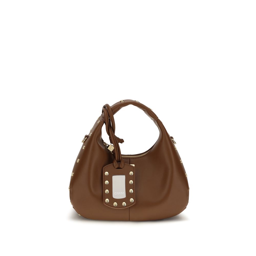Ganni Studded Brown Mini Hobo Handbag