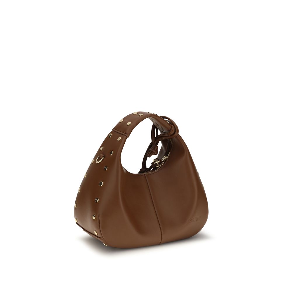 Ganni Studded Brown Mini Hobo Handbag